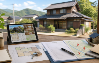 空き家バンクの物件情報と内見チェックを確認するイラスト