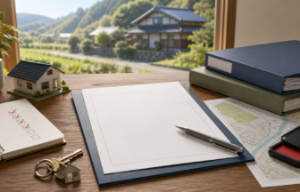 地方移住の住まい契約前に書類とチェックリストを確認するイラスト