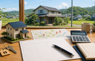 地方移住で戸建て購入の予算と立地を確認するイラスト