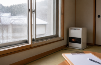 地方移住で窓の結露と暖房設備を確認する室内