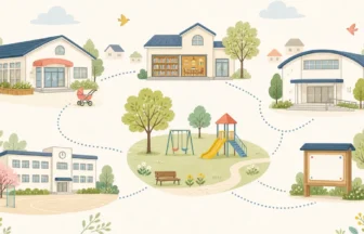 子育て支援拠点、図書館、公民館、学校、公園をつないだ地域コミュニティ作りのアイキャッチ