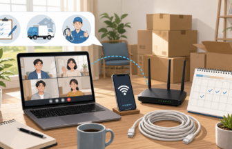 移住後のネット回線工事、ルーター、モバイル回線、開通予定を確認する机上のチェックリスト