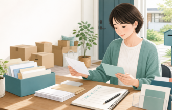移住後の郵便転送と住所変更リストを確認しているイラスト