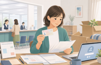 移住時のマイナンバーカード住所変更を確認しているイラスト