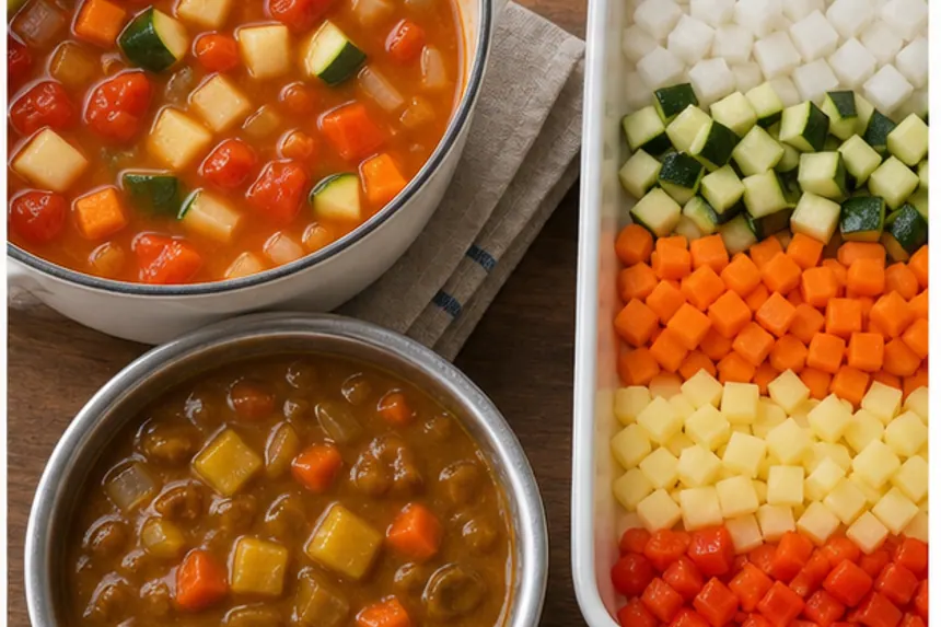 さいの目切り野菜をスープやカレーに使うイメージ