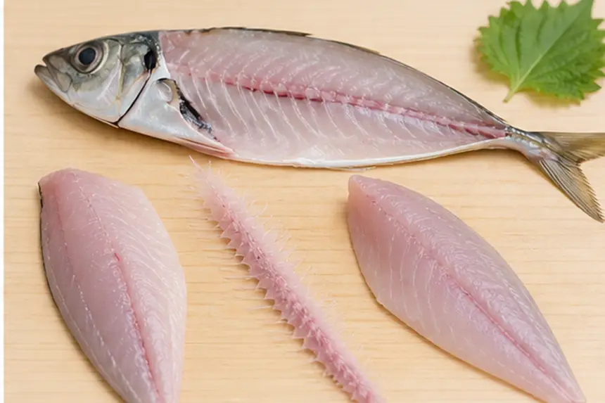 三枚おろしで身と中骨に分けたイメージ