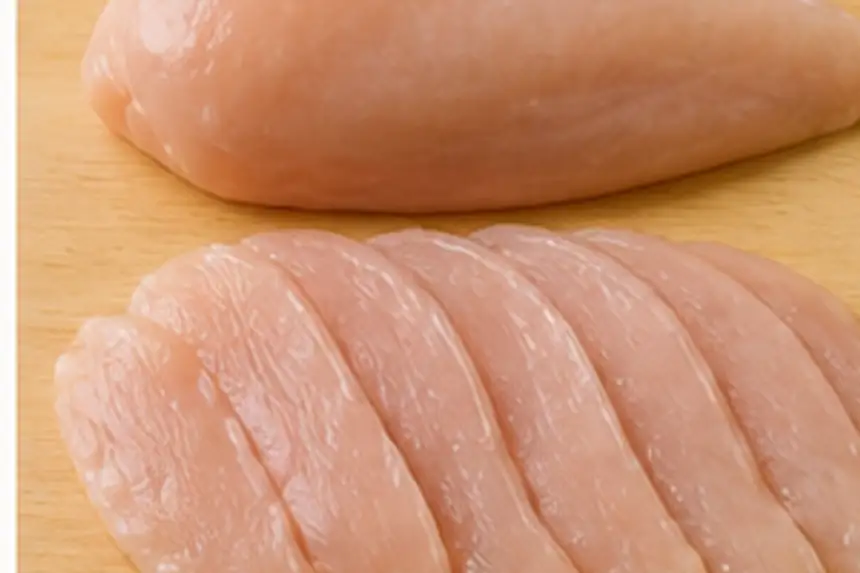 鶏むね肉を広く薄いそぎ切りにする流れのイメージ