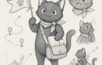 Stock Tourの案内役として描いた黒猫キャラクターのラフ画