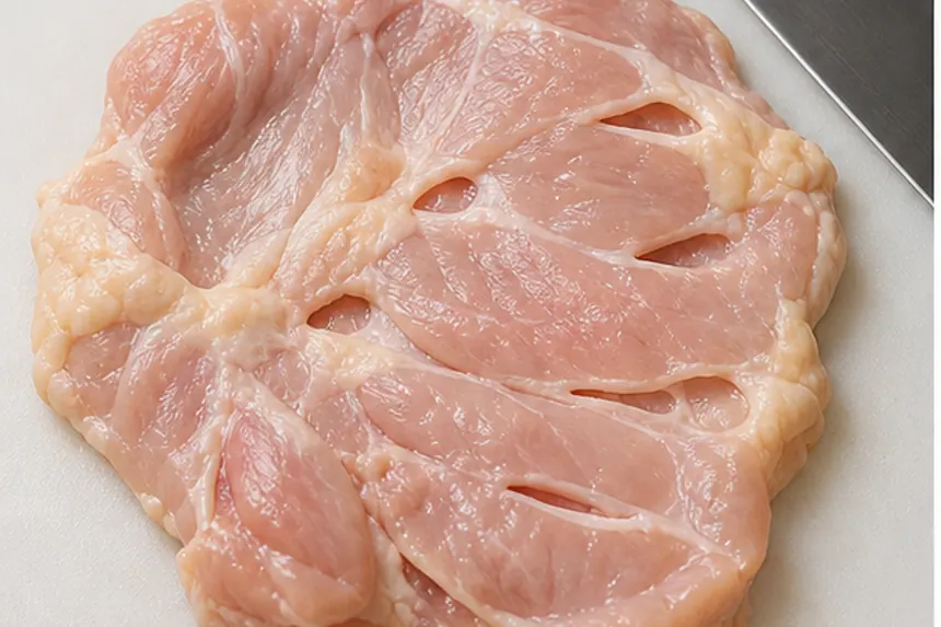 鶏肉の厚みと筋を確認するイメージ