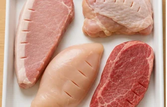 豚ロースと鶏肉に筋切りを入れた基本イメージ