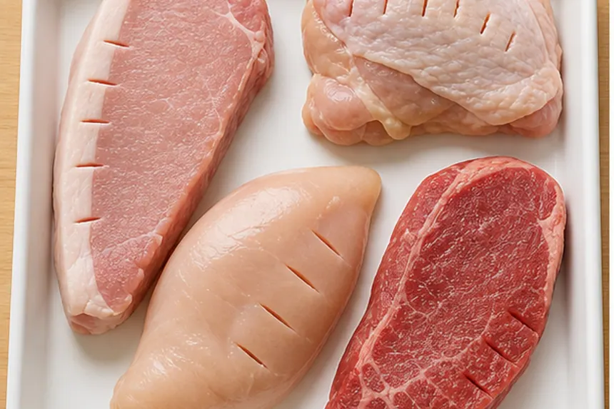 豚ロースと鶏肉に筋切りを入れた基本イメージ