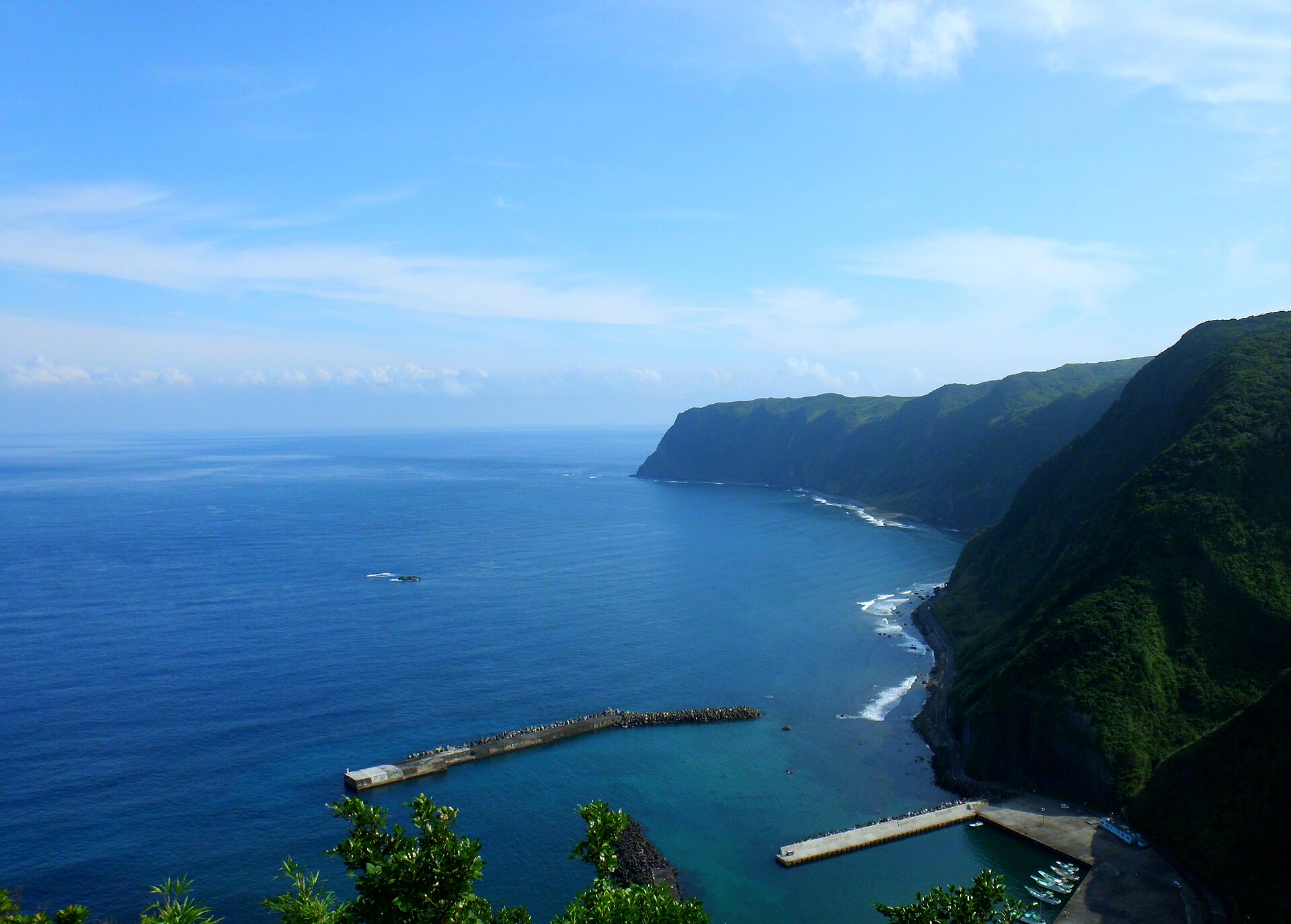 八丈島の緑と海が見える島の風景