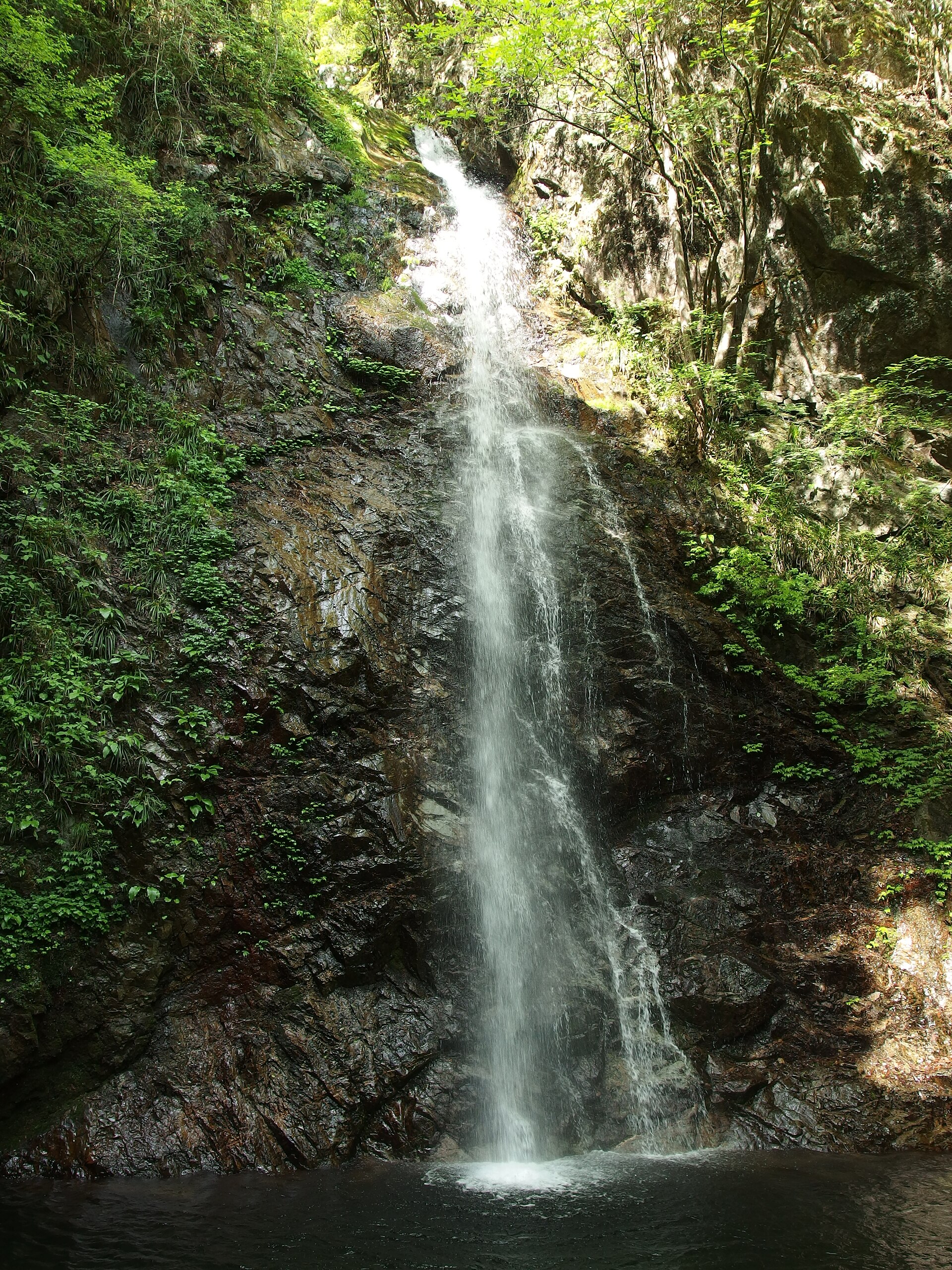 檜原村の払沢の滝を流れ落ちる水