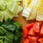 キャベツ・白菜・青菜・トマトをざく切りにしたイメージ