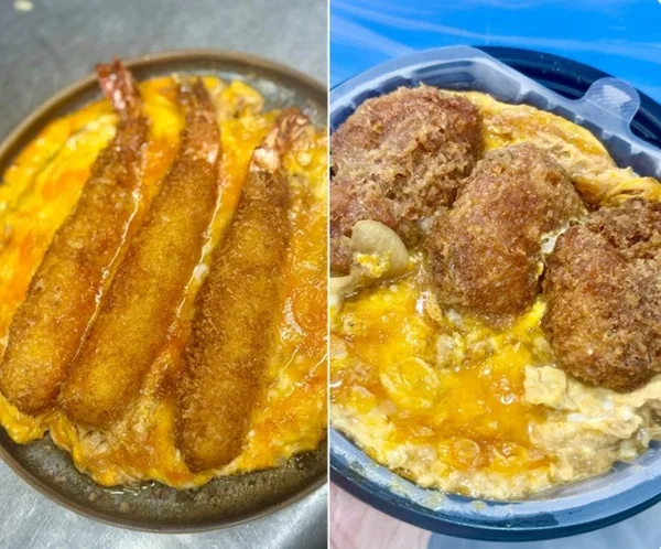 左）えびたま あたま（1人前）1,296円［阪神梅田本店限定］、右）名古屋コーチンチキンカツ あたま（1人前）1,296円[阪神梅田本店限定]