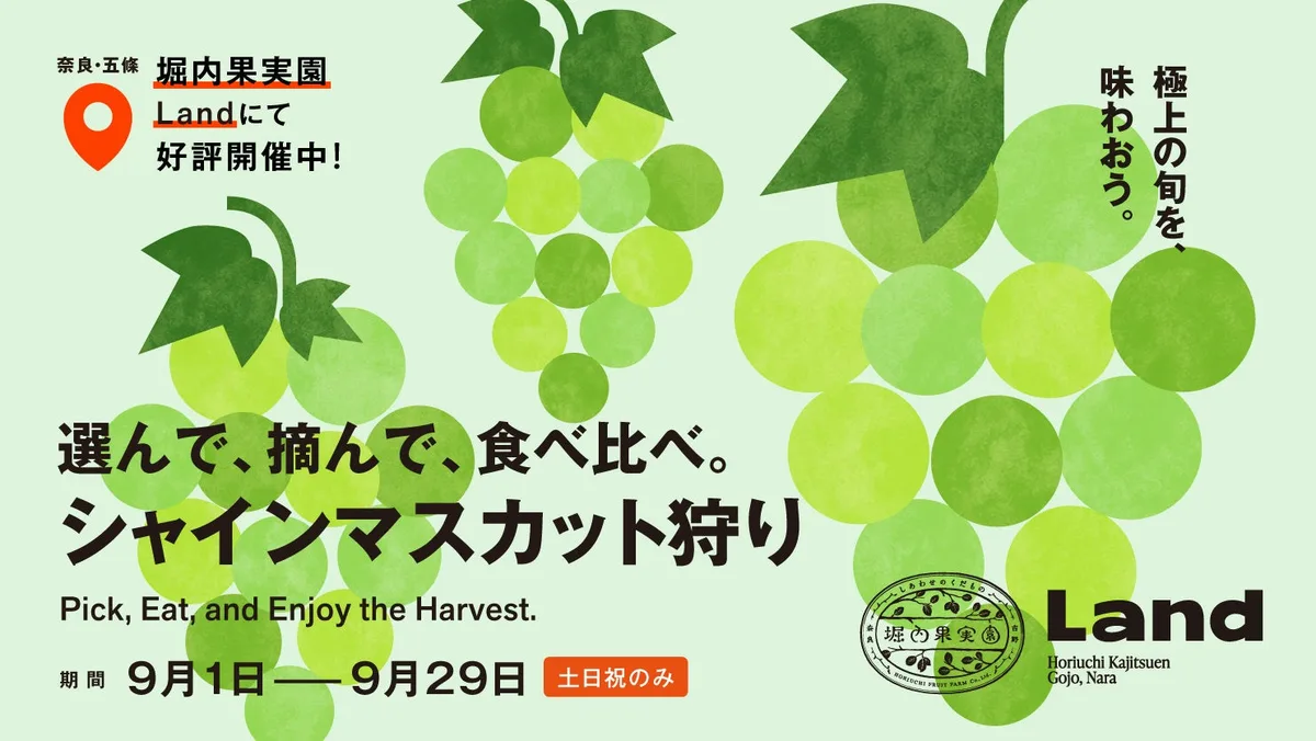 堀内果実園、シャインマスカット狩りを9月29日まで土日祝限定開催のアイキャッチ