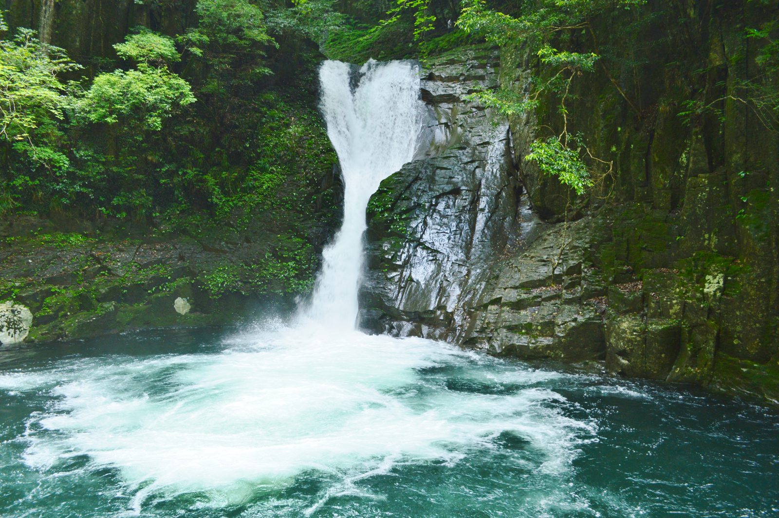 赤目四十八滝の布引滝。岩の間を白い滝が落ちる
