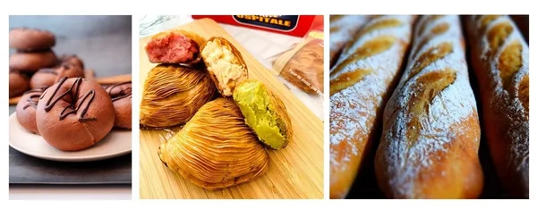 (写真左)ドバイチョコ「Bagel&Coppe/三田市」、(写真中)スフォリアテッラ「オスピターレ/福岡県」、(写真右)フランスパン「自家製酵母パン よしだ屋/丹波市」