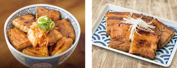 キムチ豚バラ丼と豚バラ皿
