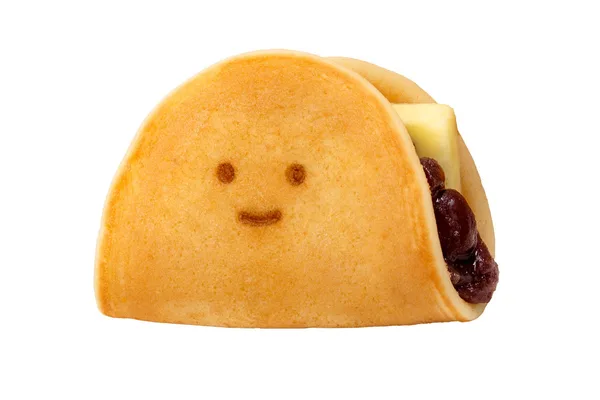 顔の焼印が入った「ふわもちつばら」1個のアップ