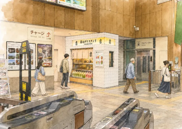 箱根湯本駅改札内に位置する湯あがりスタンドのイメージ