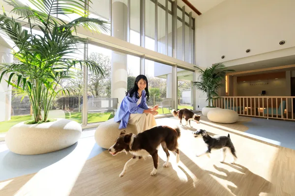 愛犬と過ごせる明るい館内ラウンジ