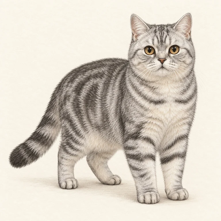スコティッシュストレートの外見の一例を描いたAI生成イラスト