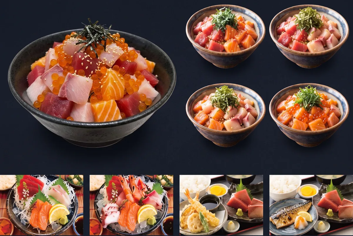 本日のぜいたく丼、海鮮＆だし茶漬け、刺身3種／5種盛り定食、刺身＆天ぷら定食、刺身＆焼き魚定食