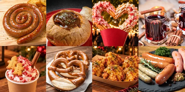 ヒュッテが並ぶ、クリスマスグルメのマーケットに掲載された画像